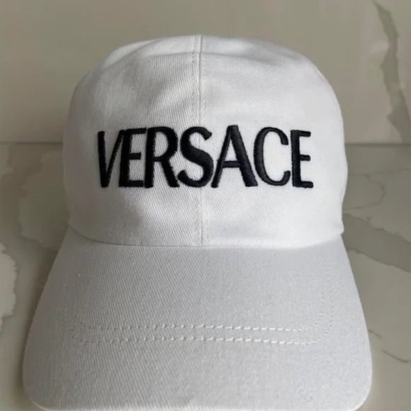 NWT VERSACE WHITE BASEBALL HAT BLACK LOGO EMBROIDERY UNISEX SUMMER TRAVEL BEACH - Picture 3 of 6